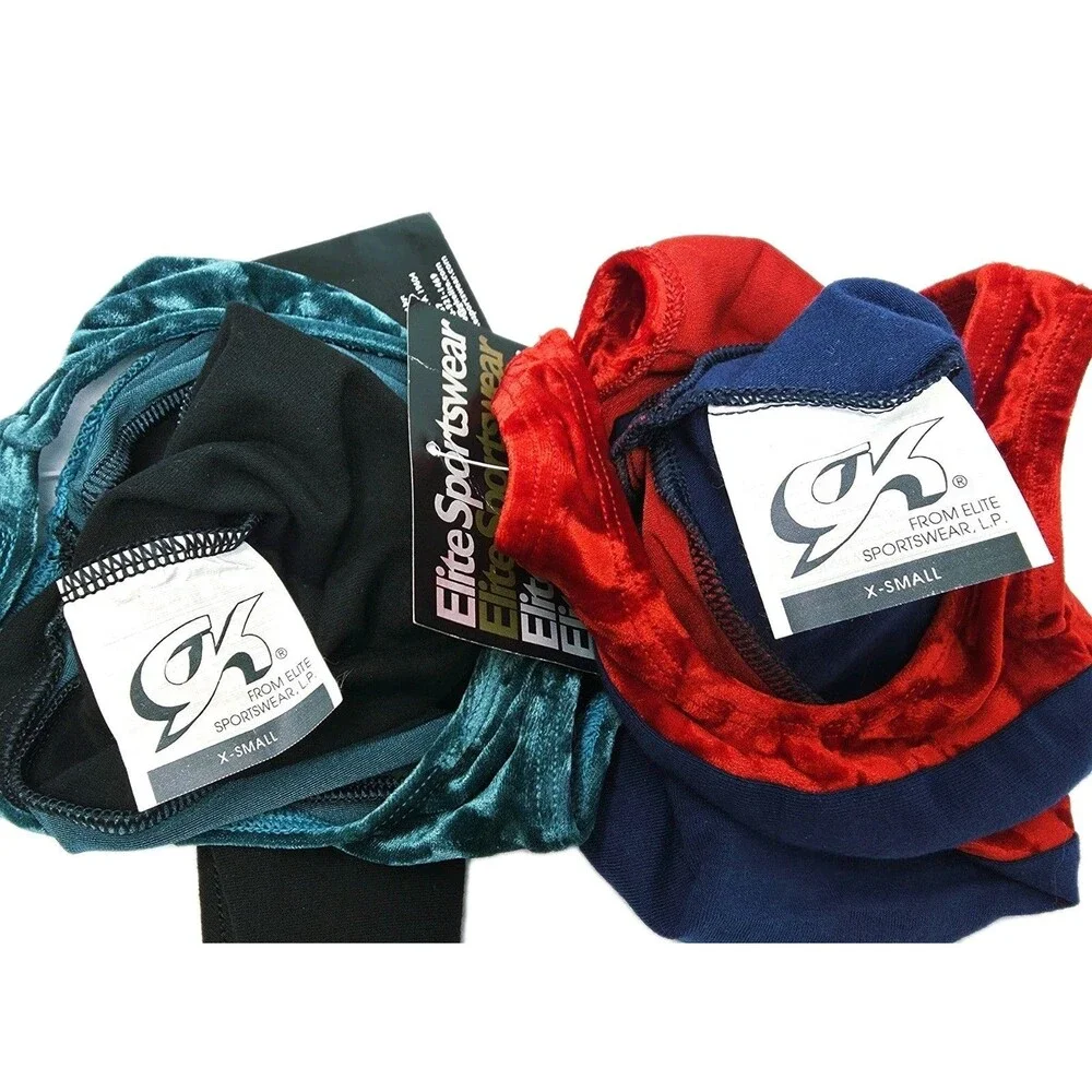 GK Elite Girls Youth 2-pack Cotton Velvet Colorblock Leotards Size CXS Child XS
